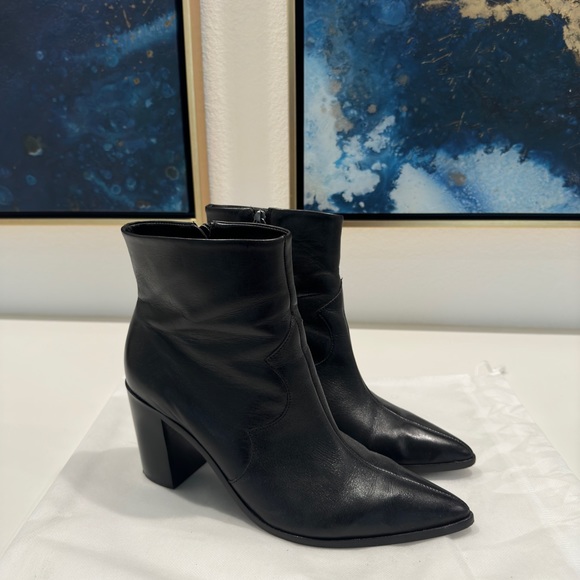 Schutz pointed toe black leather booties. - Picture 2 of 10